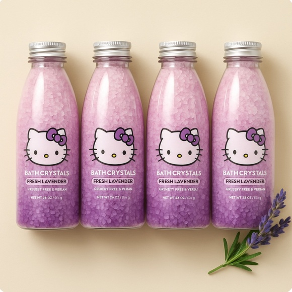 Hello Kitty Other - Lot 4 Hello Kitty Bath Crystals Fresh Lavender 22oz ea. Cruelty-Free Vegan Relax